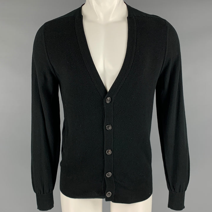 MAISON MARGIELA Size M Black Textured Cotton V-Neck Cardigan
