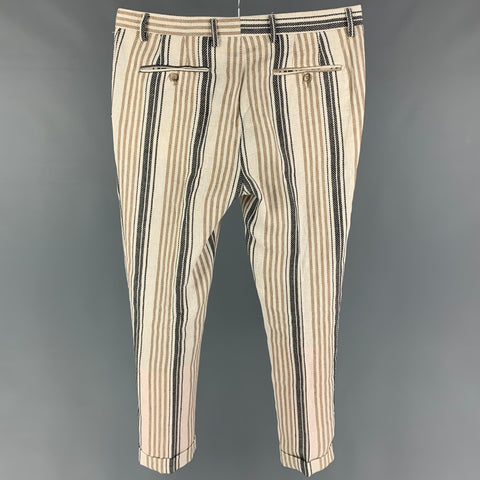 GARCIA MADRID Size 32 Beige Black Stripe Cotton Linen Cuffed Casual Pants