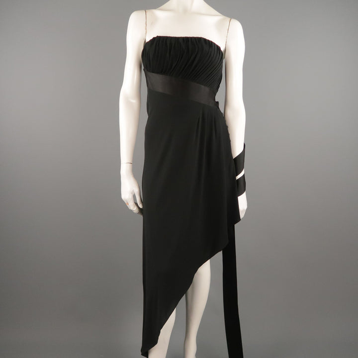 Vintage CHANEL Spring 1991 Size 6 / FR 38  Black Silk Bustier Ribbon Cocktail Dress