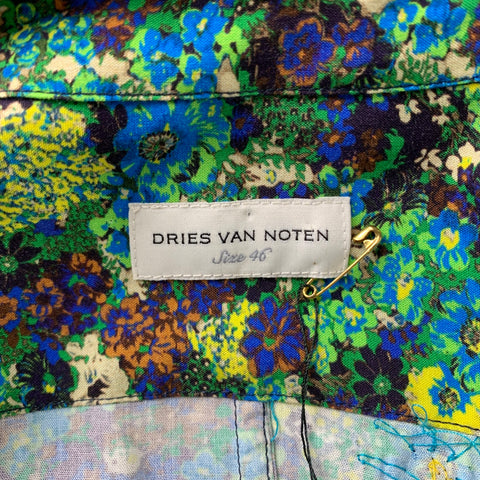 DRIES VAN NOTEN S/S 20 Size XS Green & Blue Viscose Button Up Long Sleeve Shirt