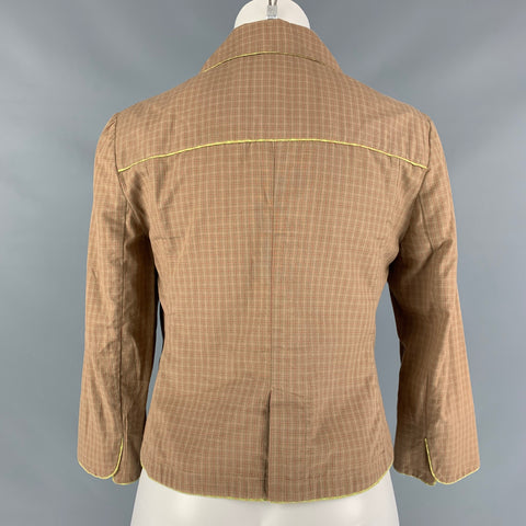MARNI Size 4 Tan & Red Cotton Plaid Cropped Jacket