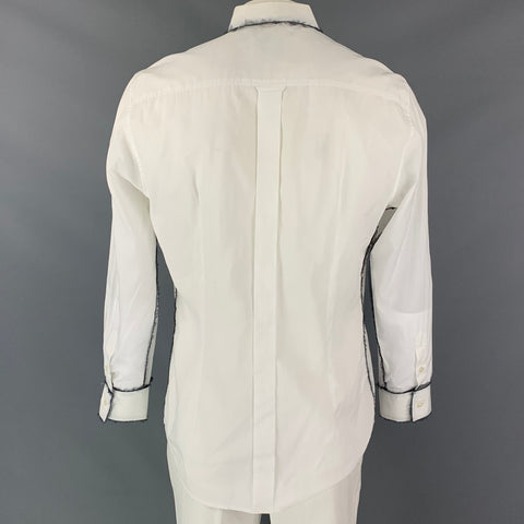 D&G by DOLCE & GABBANA Size XL White & Grey Frayed Cotton / Silk Long Sleeve Shirt