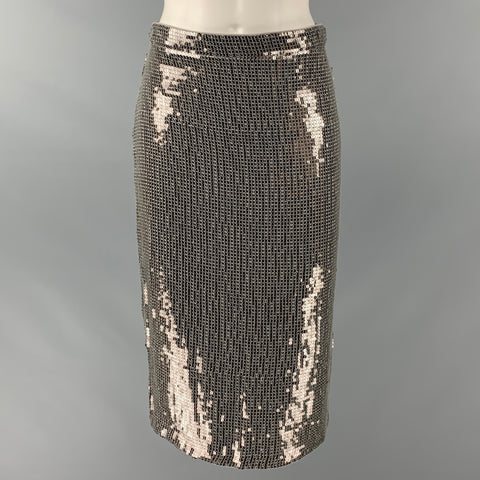 ALICE + OLIVIA Taille 2 Jupe crayon à paillettes en viscose argentée