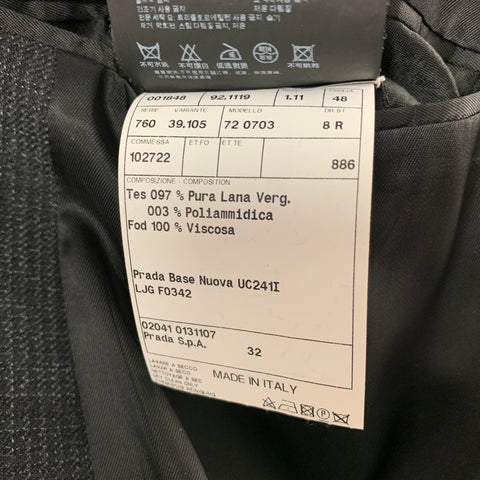 PRADA Size 38 Charcoal Pinstripe Wool Blend Peak Lapel Double Breasted Coat