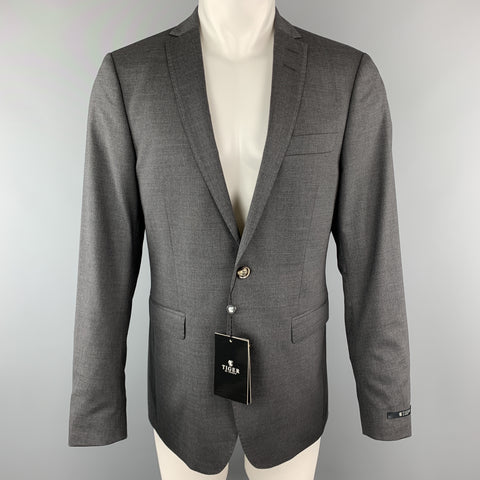 TIGER of SWEDEN 40 Regular Dark Gray Wool Blend Notch Lapel Sport Coat
