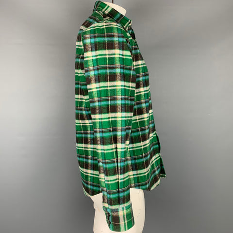 DSQUARED2 Size XL Green & Blue Plaid Cotton Button Up Long Sleeve Shirt