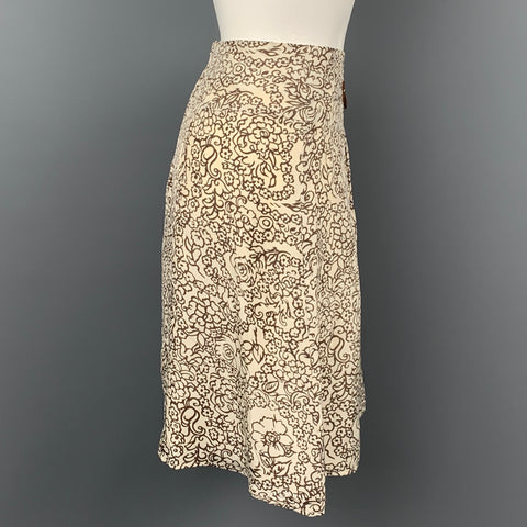 MAYLE Taille 4 Jupe trapèze en soie florale blanche et marron
