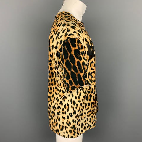 MOSCHINO COUTURE Size L Tan & Black Leopard  Print Cotton Crew-Neck T-shirt