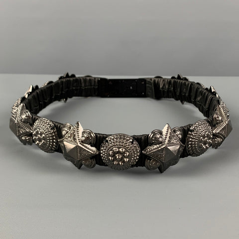 BURBERRY PRORSUM SS 2008 Size 32 Black Silver Medallion Leather Warrior Belt