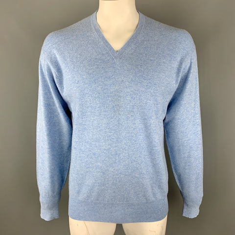 N. PEAL Talla L Jersey de punto de cachemira con cuello en V azul claro