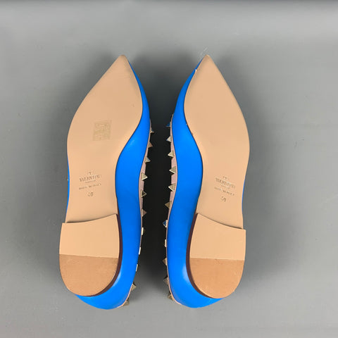VALENTINO Size 10 Blue Nude Leather Contrast trim Flats