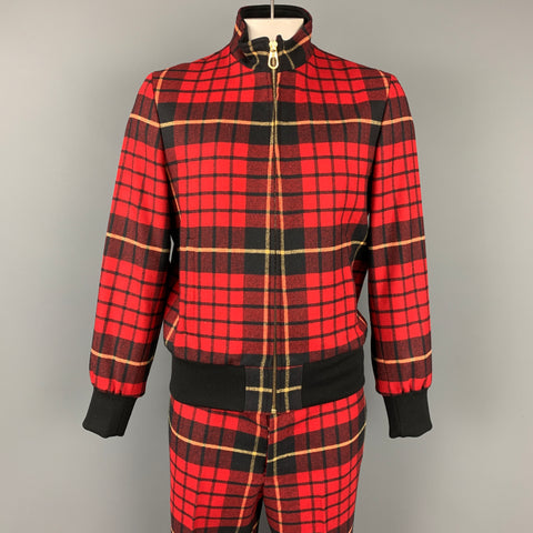 BLACK FLEECE Size 44 Red & Black Plaid Wool Zip Up Jacket & Pants Set