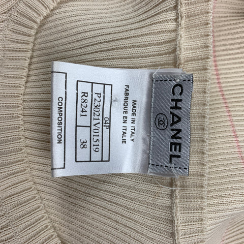 CHANEL R8241 04P Size 6 Beige Cotton Rayon Ribbed Tank Top