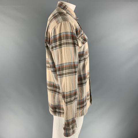 PATAGONIA Size L Beige Brown Plaid Cotton Flanel Long Sleeve Shirt