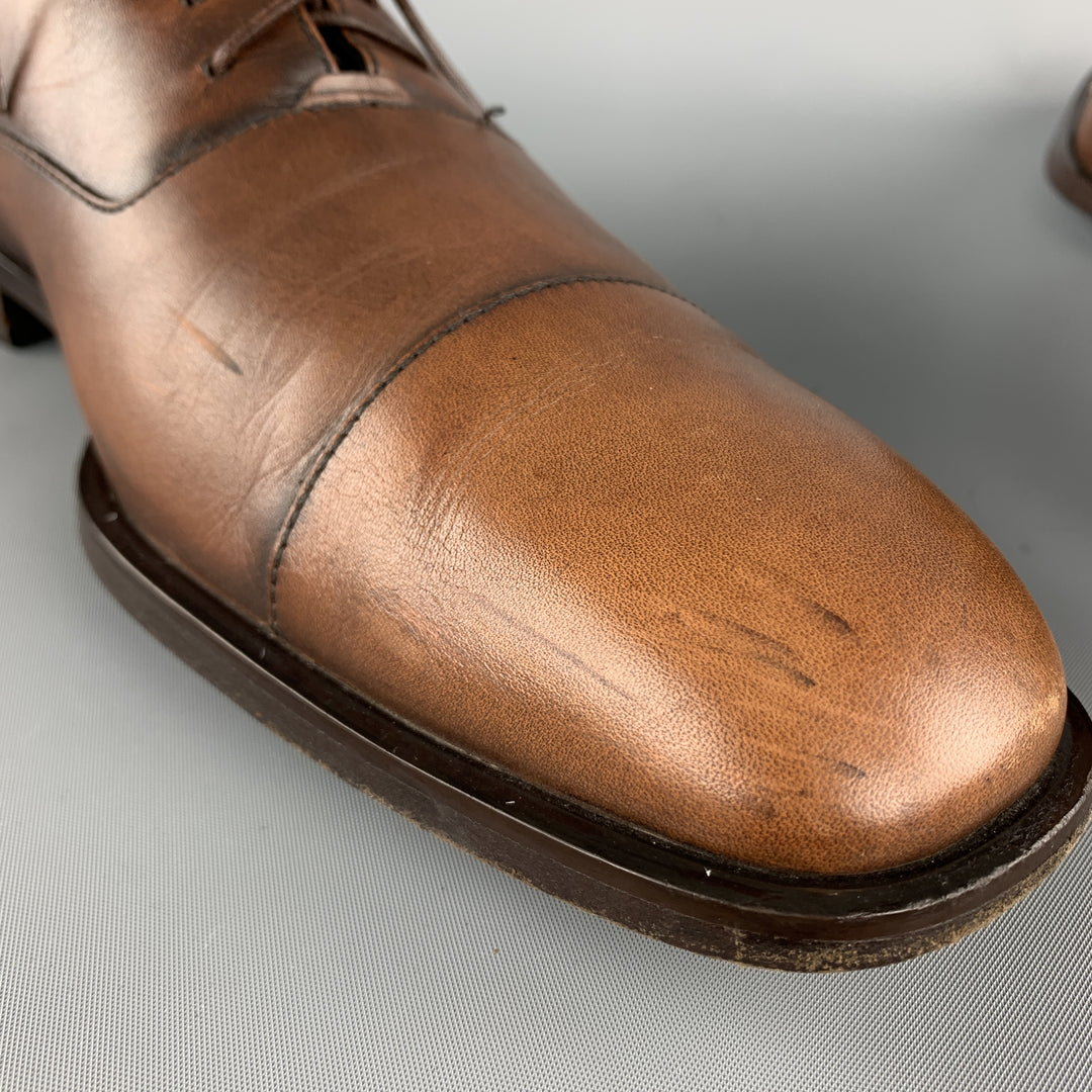 SALVATORE FERRAGAMO Talla 11 Zapatos con cordones y puntera de cuero envejecido color canela