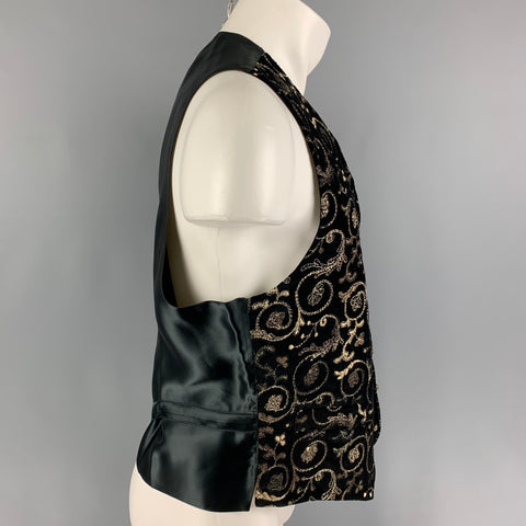 FAVOURBROOK Size 42 Black Gold Embroidery Buttoned Vest