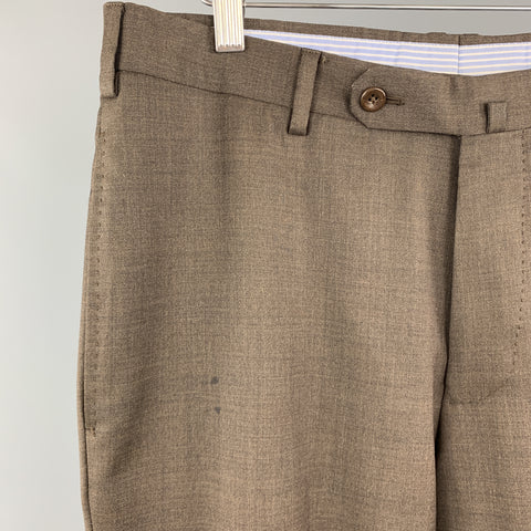 INCOTEX Size 32 Brown Wool Front Tab Cuffed Dress Pants