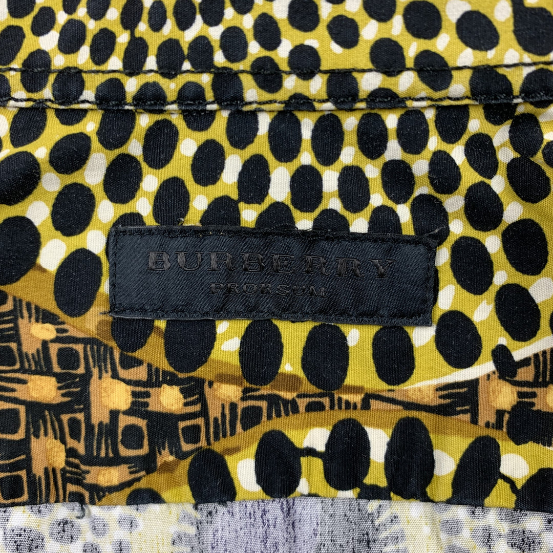 BURBERRY PRORSUM Spring 2012 Size S Yellow & Black Print Cotton Button Up Short Sleeve Shirt