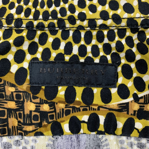 BURBERRY PRORSUM Spring 2012 Size S Yellow & Black Print Cotton Button Up Short Sleeve Shirt
