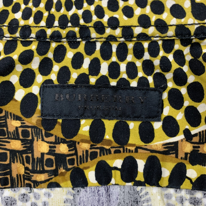 BURBERRY PRORSUM Talla S Camisa de manga corta con botones de algodón con estampado amarillo y negro