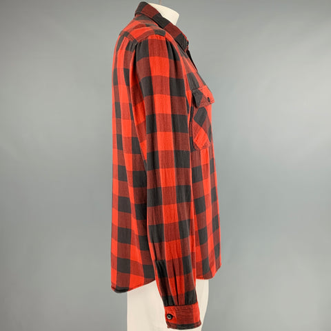 RRL par RALPH LAUREN Taille L Chemise à manches longues en coton à carreaux Buffalo rouge noir