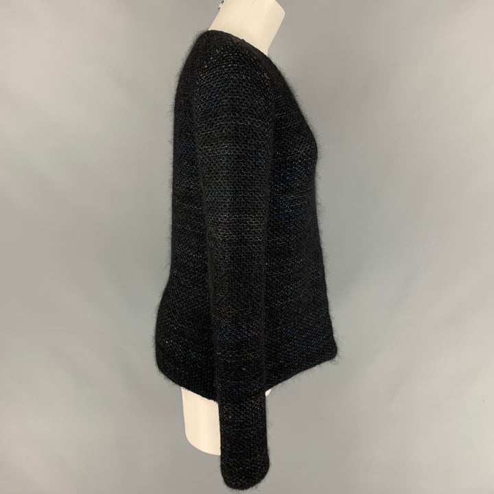 JIL SANDER Size 10 Black & Blue Cashmere Blend Textured Sweater