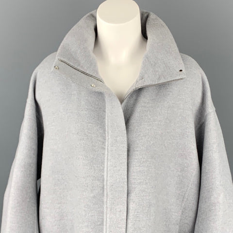 LORO PIANA Size M Light Gray Cashmere Leather Trim Oversized Hooded Jacket
