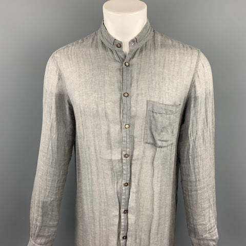 FORME 3’3204322896 Size S Gray Linen Nehru Collar Long Sleeve Shirt