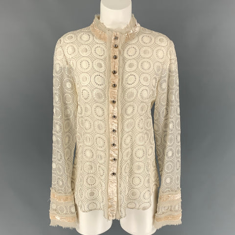 MARC JACOBS x BERGDORF GOODMAN Talla 6 Blusa con cuello Nehru bordada de seda beige