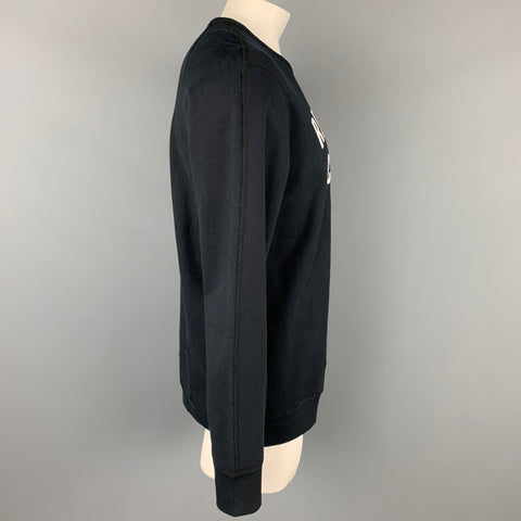 REIGNING CHAMP Size XL Black & White Logo Cotton Crew-Neck Sweatshirt