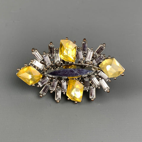 ERICSON BEAMON Silver & Yellow Metal Large Rhinestone Ring