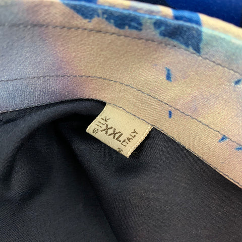 BRIONI Taille XXL Bleu &amp; Violet Blanc Chemise à manches courtes en soie florale abstraite