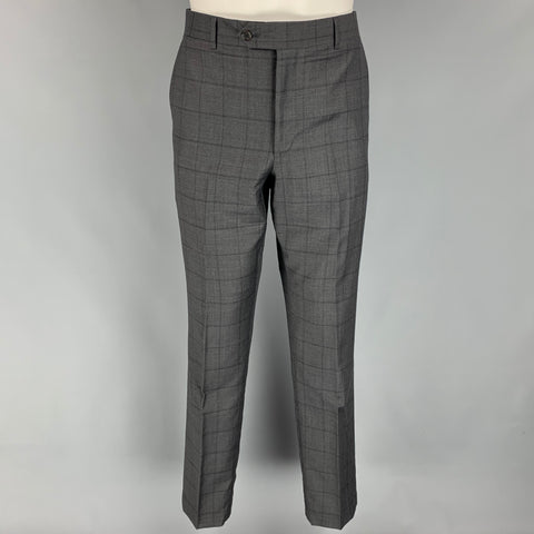 SAKS FIFTH AVENUE Size 40 Charcoal & Grey Window Pane Wool / Silk Suit