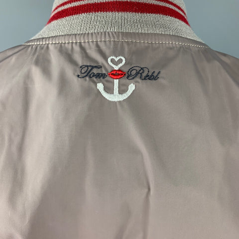 TOM REBL Size 38 Grey & Red Polyester Bomber Jacket