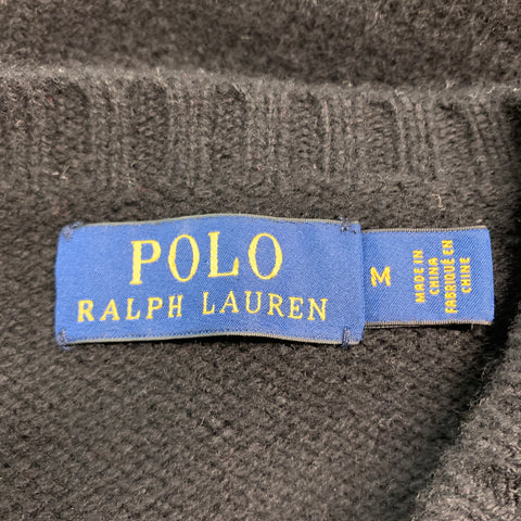 POLO by RALPH LAUREN Size M Black Brown Knit Wool Crew-Neck Sweater