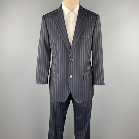 DOLCE & GABBANA 40 Regular Navy Stripe Wool Notch Lapel Suit
