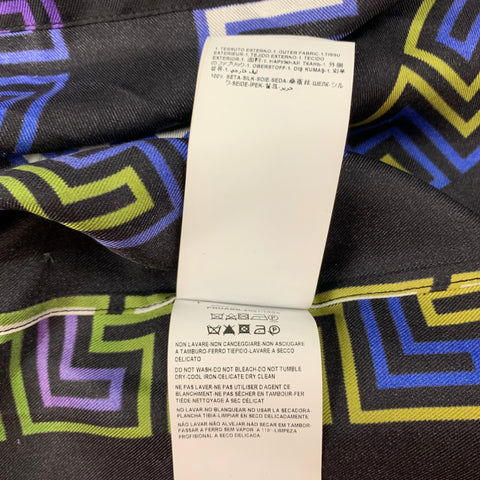 VERSACE Size L Black Print Silk Camp Short Sleeve Shirt