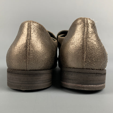 BRUNELLO CUCINELLI Zapatos planos mocasines craquelados de cuero plateado talla 7