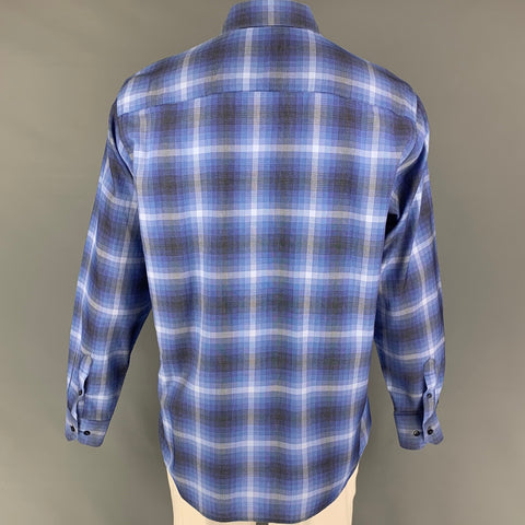 TAYLORBYRD Size L Blue Navy Plaid Cotton Button Up Long Sleeve Shirt