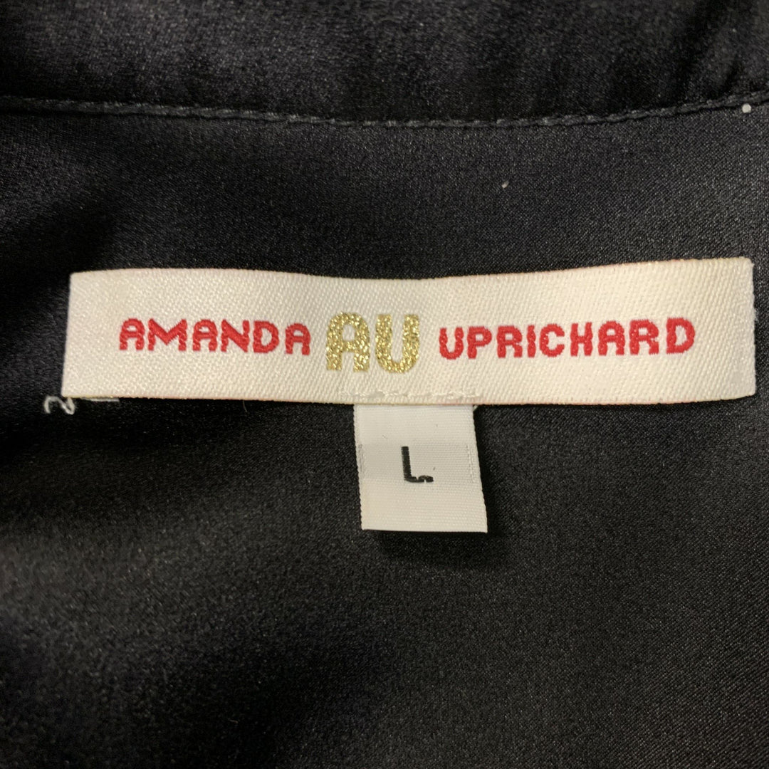 AMANDA UPRICHARD Size L Black Ruffled V-Neck Blouse