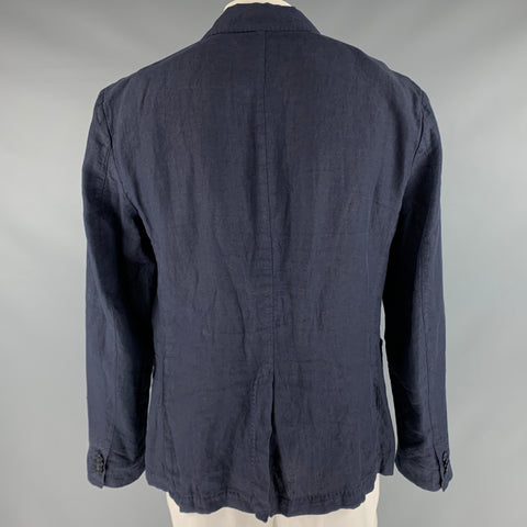 120% LINO Size 46 Navy Linen Notch Lapel Sport Coat