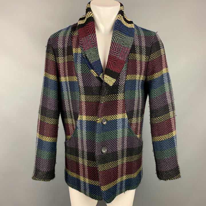 ISSEY MIYAKE Size S Multi-Color Plaid Shawl Collar Coat