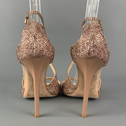 JIMMY CHOO Size 9.5 Pink Suede Rhinestones Strappy Lance Sandals