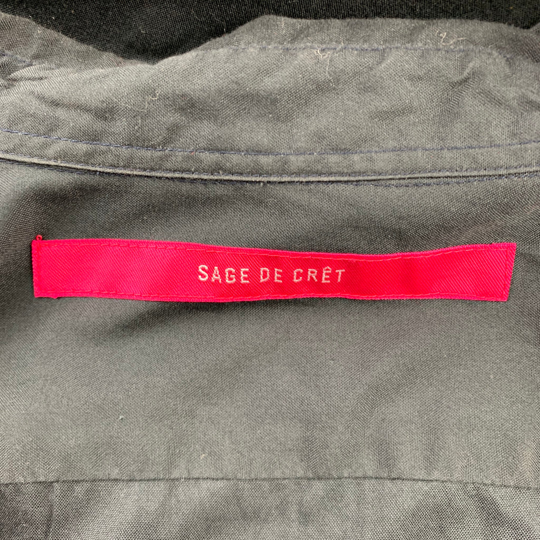 SAGE DE CRET Size S Navy Patchwork Cotton Button Up Long Sleeve Shirt