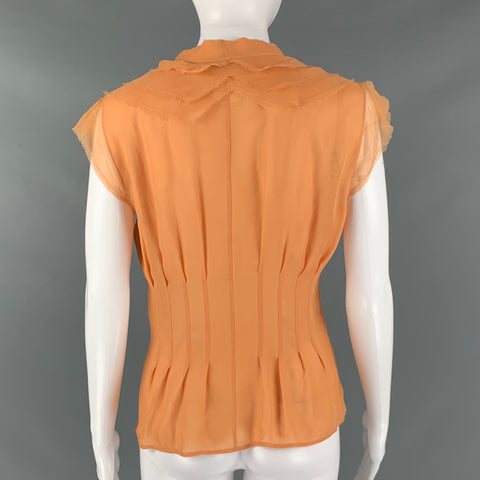 CHANEL P23066V12596 Size 8 Orange Silk Pleated Sleeveless Dress Top