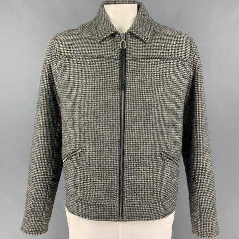 LANVIN Size 44 Black White Houndstooth Virgin Wool  Zip Up Jacket