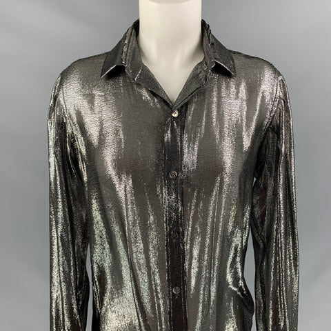 JULIEN DAVID Size L Silver Metallic Silk Blend Blouse
