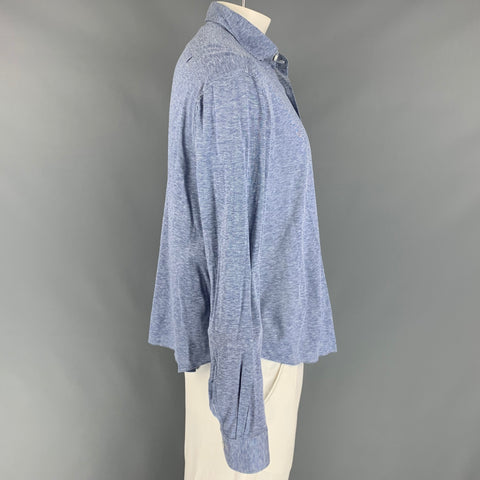 BERLUTI Size XXL Blue & White Cotton / Linen Button Down Long Sleeve Shirt