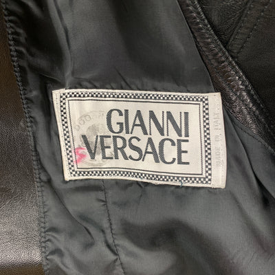 GIANNI VERSACE Size L Black Leather Gold Buttons Vest