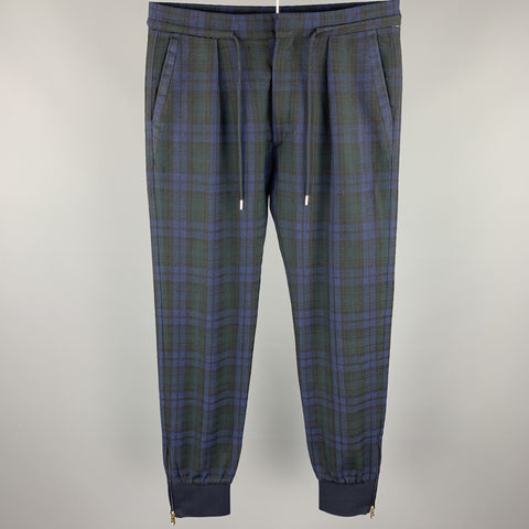 PAUL SMITH Size 30 Blackwatch Plaid Wool Drawstring Dress Pants